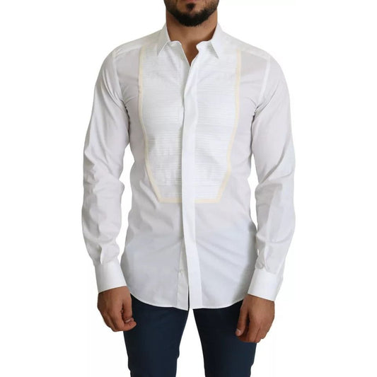 Dolce & Gabbana White Formal Tuxedo Dress GOLD Shirt TSH5372-37