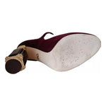 Dolce & Gabbana Red Velvet Gold Crystals Heels Mary Janes Shoes LA10580#2-40