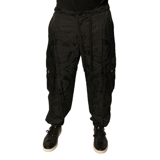 Dolce & Gabbana Black Crown Nylon Jogger Sweatpants Pants