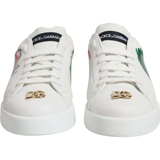 Dolce & Gabbana White Portofino Made In Italy Print Sneakers Shoes Dolce & Gabbana Light Gray