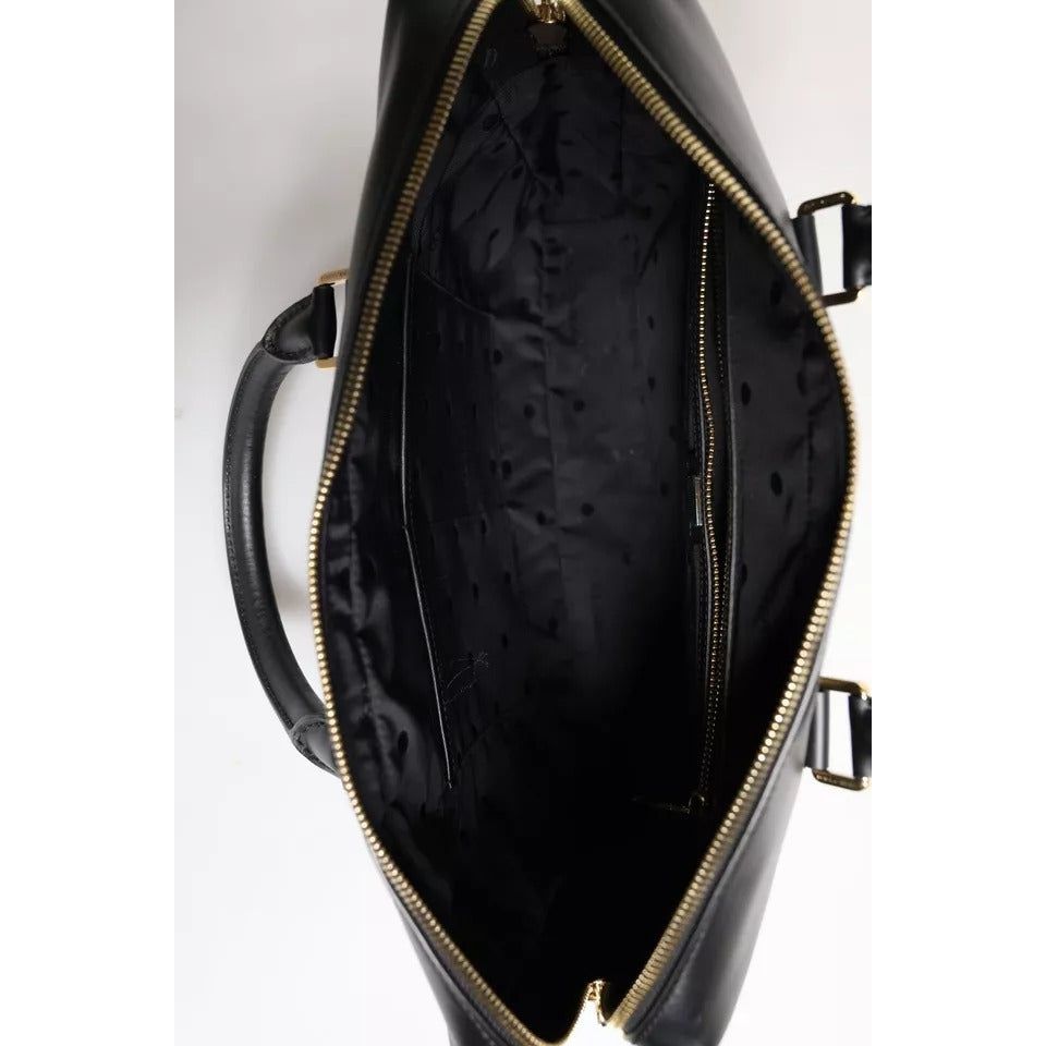 Dolce & Gabbana Black Calfskin Leather Heat Pressed Logo Briefcase Bag