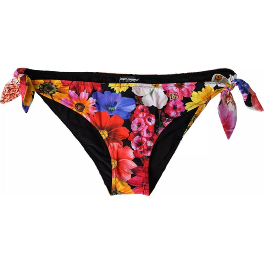 Dolce & Gabbana Black Floral Print Swimsuit Bikini Bottom Swimwear Dolce & Gabbana Black