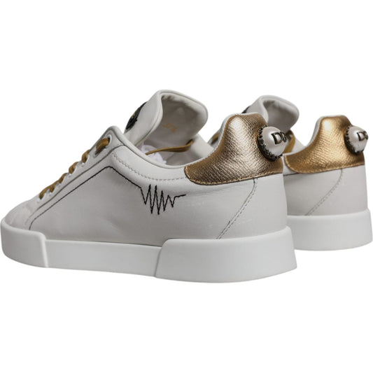Dolce & Gabbana White Gold Leather Low Top Sneakers Shoes LA12423-37.5