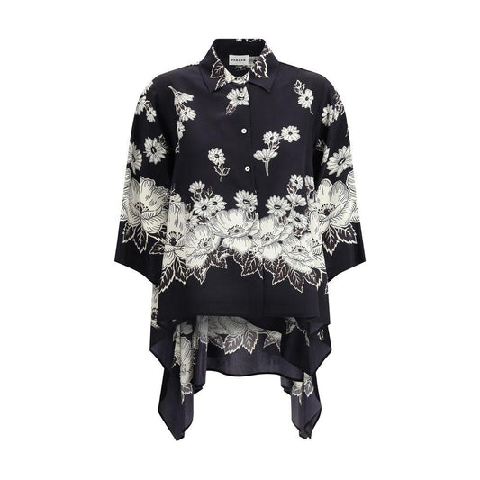 P.A.R.O.S.H. Asymmetric Floral print Shirt P.A.R.O.S.H. Light Gray