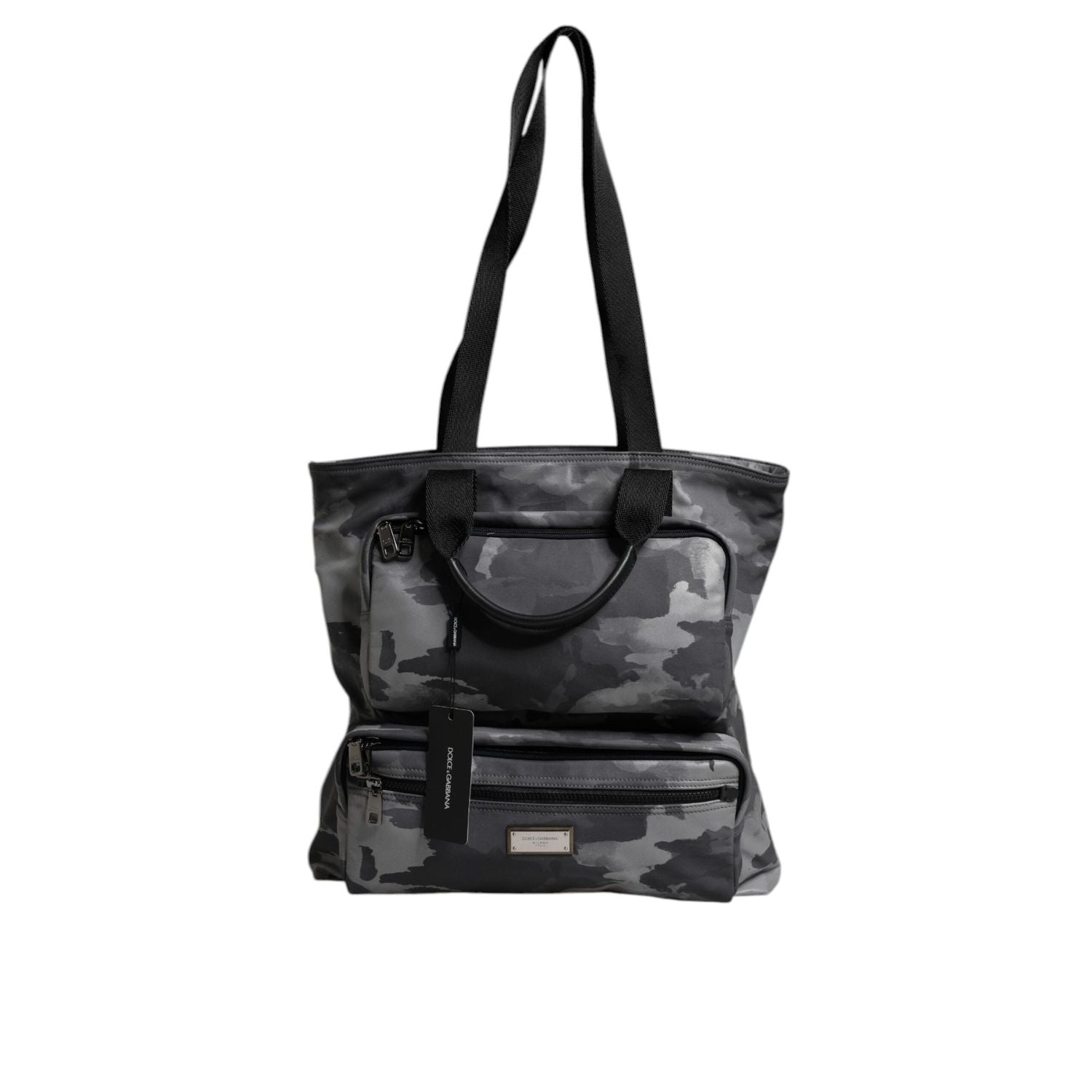 Front view with bag zipped and handles upright.