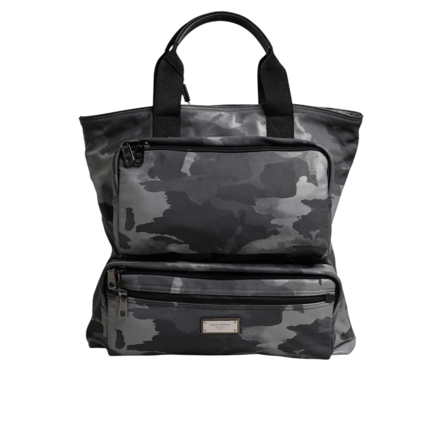 Front view with bag zipped and handles upright.
