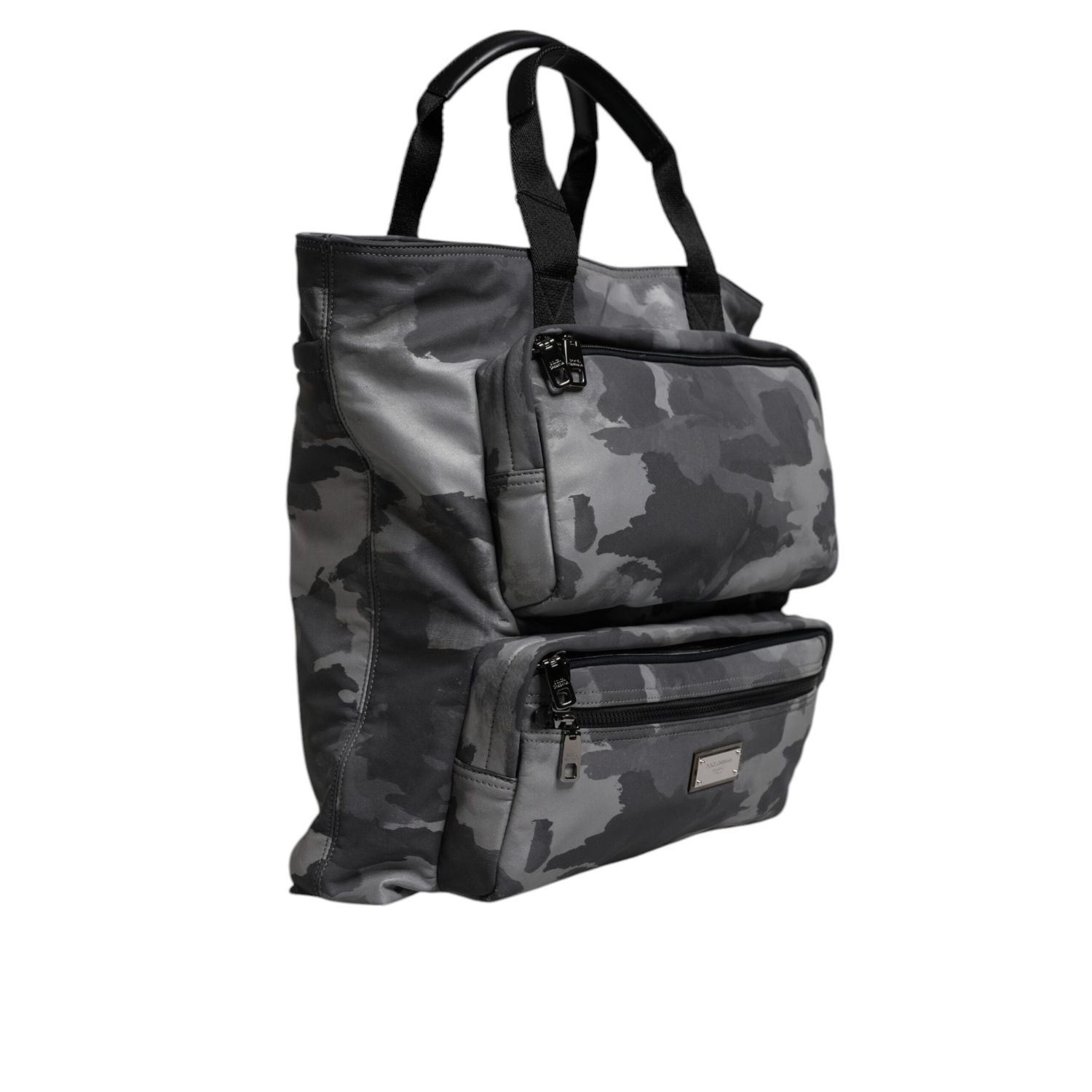Front view with bag zipped and handles upright.