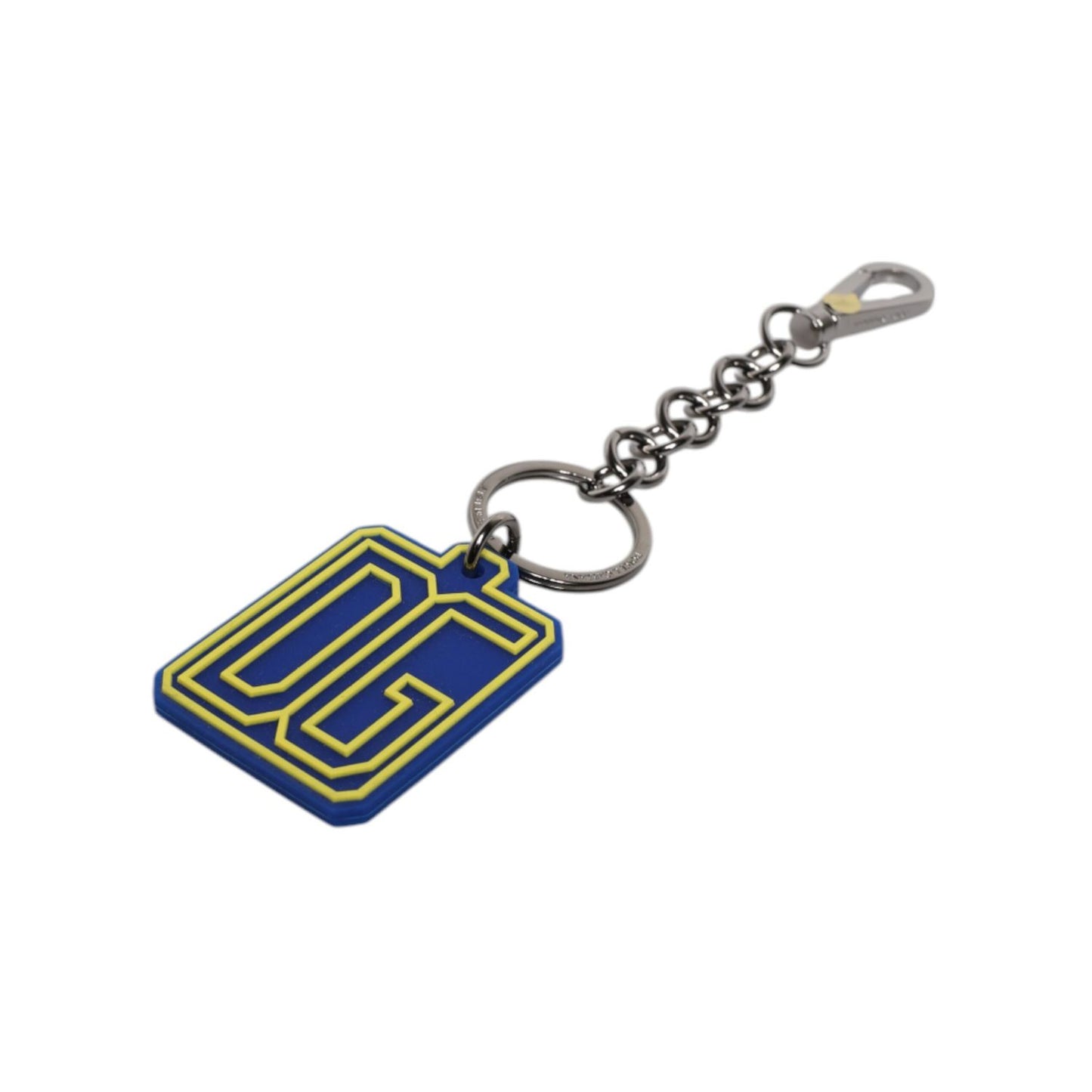 Dolce & Gabbana Blue Yellow DG Rubber Logo Silver Men's Keychain Keyring