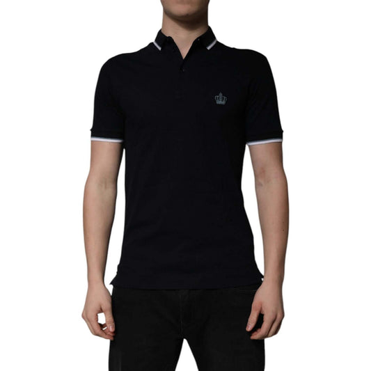 Dolce & Gabbana Black Cotton Crown Collared Polo T-shirt Dolce & Gabbana Rosy Brown