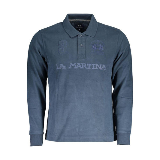 La Martina Blue Cotton Men Polo La Martina Dim Gray