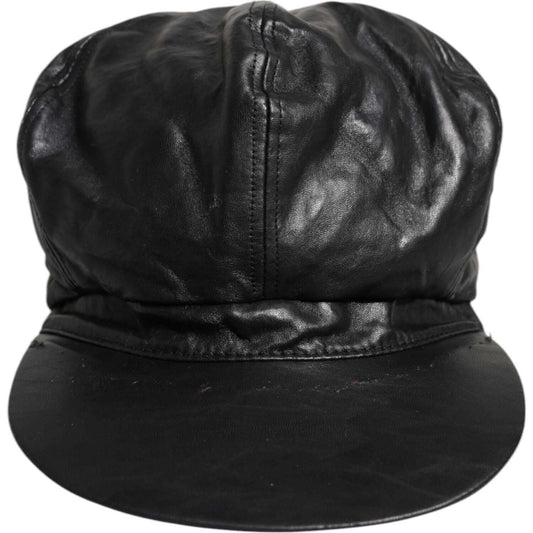Dolce & Gabbana Black Calf Newsboy Capello Cabbie Hat Dolce & Gabbana Dark Slate Gray