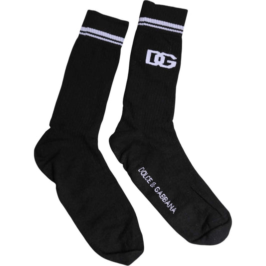 Dolce & Gabbana Black Cotton Logo Mid Calf Men Socks Dolce & Gabbana Black