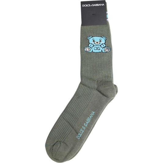 Dolce & Gabbana Gray Cotton DG Bear Mid Calf Socks Dolce & Gabbana Dim Gray