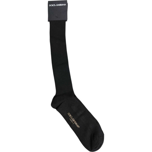 Dolce & Gabbana Black Viscose Logo Over The Calf Socks Dolce & Gabbana Black
