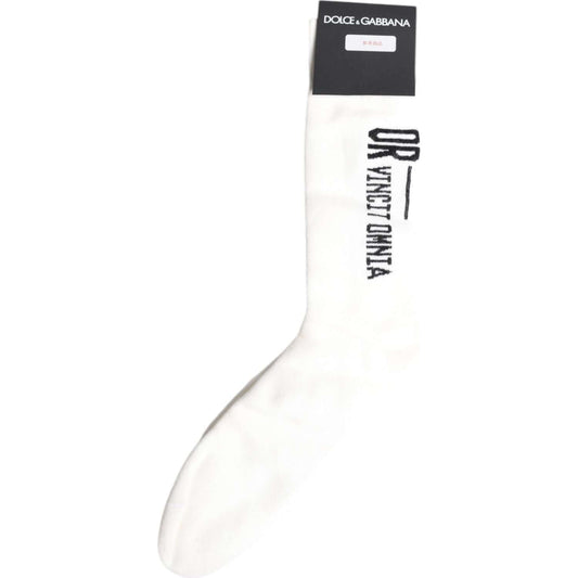 Dolce & Gabbana White Stretch OR VINCIT OMNIA Mid Calf Socks Dolce & Gabbana Dark Slate Gray
