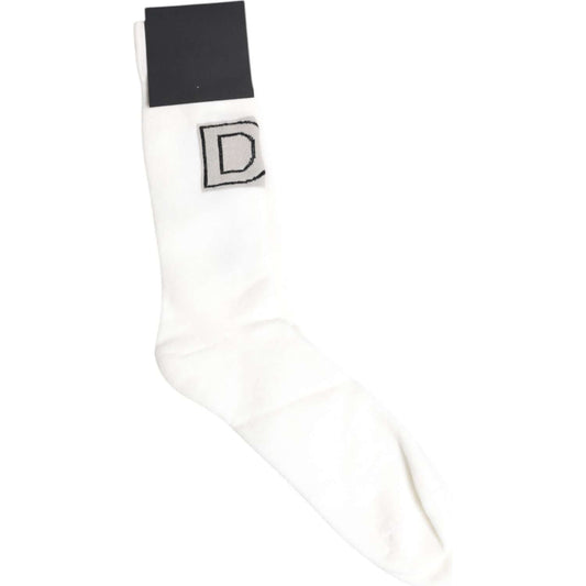 Dolce & Gabbana White Stretch OR VINCIT OMNIA Mid Calf Socks Dolce & Gabbana Dark Slate Gray