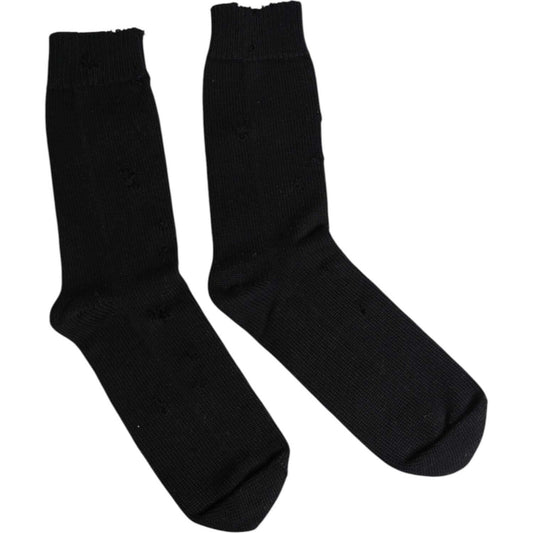 Dolce & Gabbana Black Solid Stretch Mid Calf Men Socks Dolce & Gabbana Black