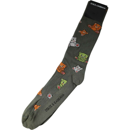 Dolce & Gabbana Green Nylon DG Bear Printed Mid Calf Socks Dolce & Gabbana Dark Slate Gray