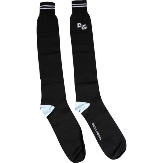Dolce & Gabbana Black DG Logo Print Cotton Over Calf Socks Dolce & Gabbana Black