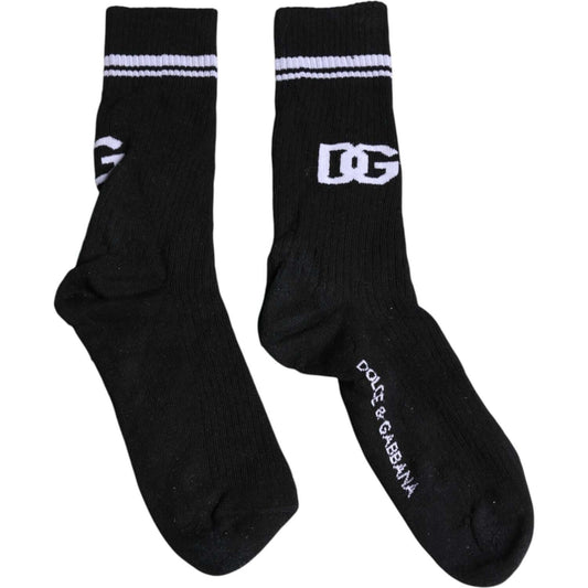 Dolce & Gabbana Black DG Logo Print Cotton Mid Calf Socks Dolce & Gabbana Black