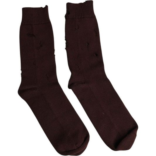 Dolce & Gabbana Brown Solid Cotton Stretch Mid Calf Socks Dolce & Gabbana Black