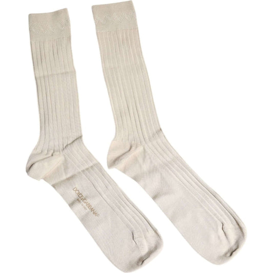 Dolce & Gabbana Beige Cotton Stretch Logo Mid Calf Socks Dolce & Gabbana Light Gray
