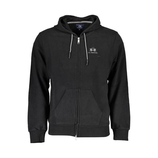 La Martina Sleek Hooded Cotton Sweatshirt in Black La Martina Dark Slate Gray