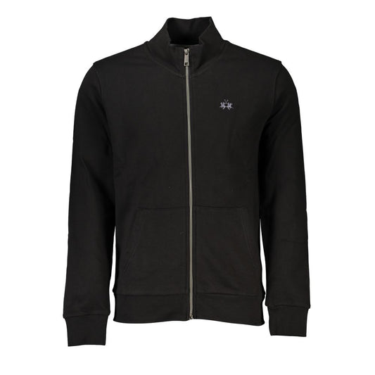 La Martina Sleek Black Cotton Zip Sweater La Martina Black