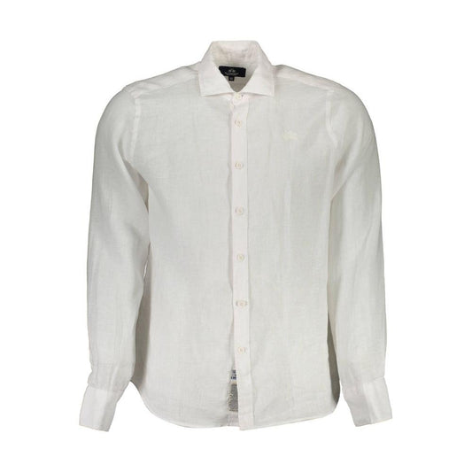 La Martina White Linen Men Shirt La Martina Light Gray