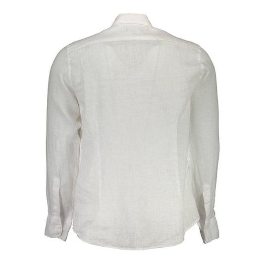 La Martina White Linen Men Shirt La Martina Light Gray