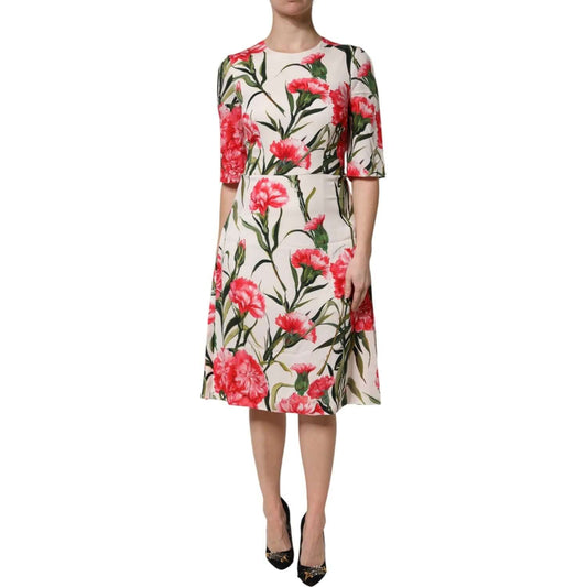 Dolce & Gabbana Pink Floral Print Short Sleeves Sheath Dress