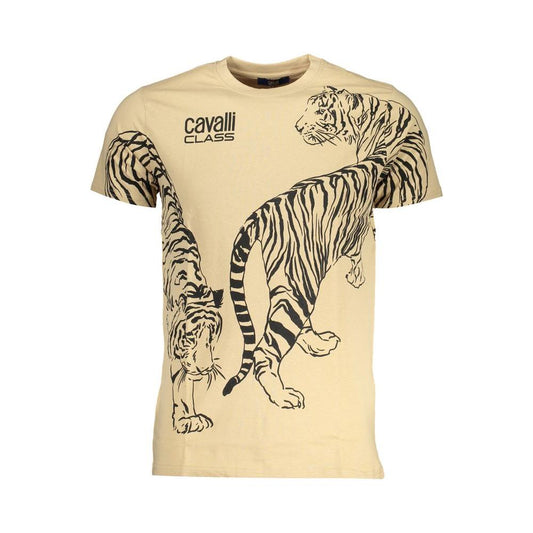Cavalli Class Beige Cotton T-Shirt Cavalli Class Wheat