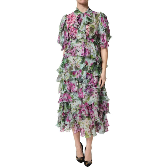 Dolce & Gabbana Multicolor Floral Silk Midi Layered Dress