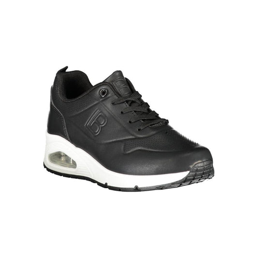Laura Biagiotti black polyester women’s sneaker with lace-up design and logo, featuring contrasting details and removable footbed.