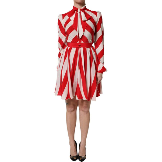 Dolce & Gabbana White Red Stripes Long Sleeves Mini Dress