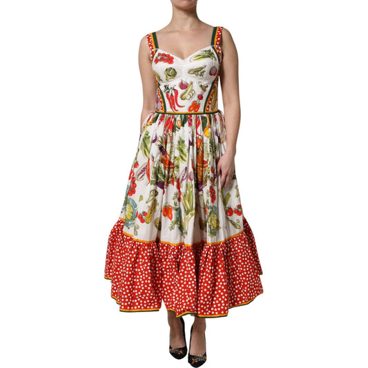 Dolce & Gabbana White Vegetables Sleeveless A-line Dress