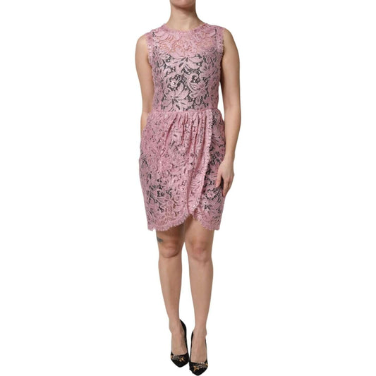 Dolce & Gabbana Pink Floral Lace Sleeveless Sheath Dress