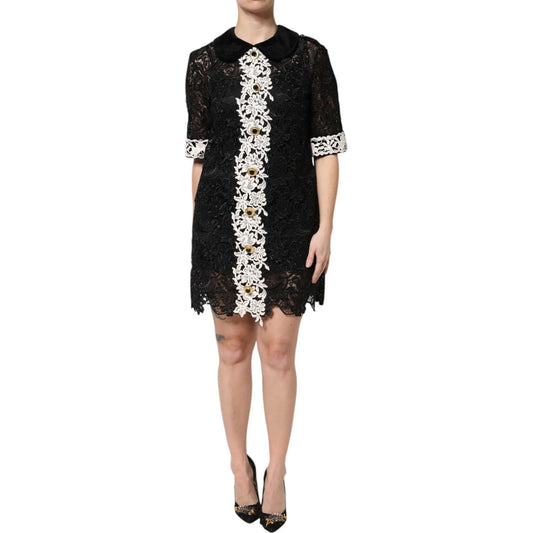 Dolce & Gabbana Black Floral Lace Embellished Mini Dress