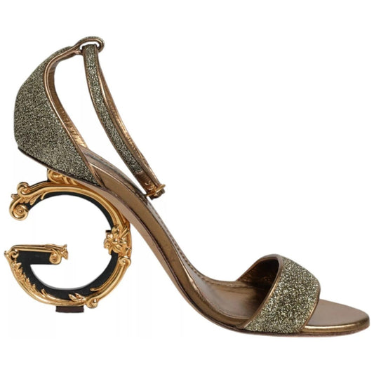 Dolce & Gabbana Gold Lurex Ankle Strap Heel Sandals Shoes