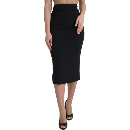 Dolce & Gabbana Black Wool High Waist Pencil Cut Midi Skirt