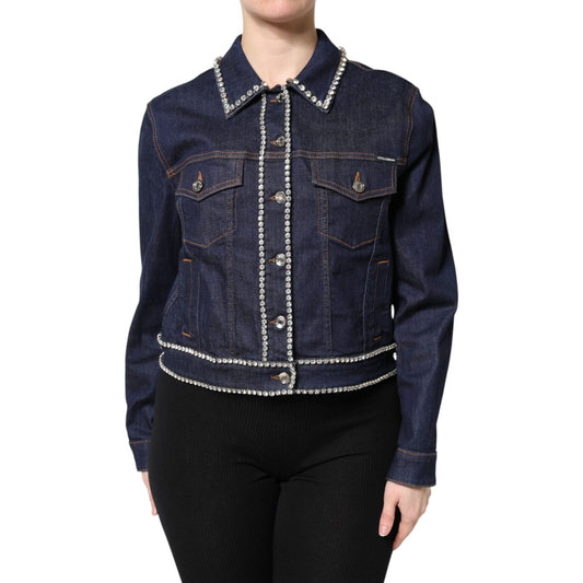 Dolce & Gabbana Blue Denim Cotton Crystal Embellished Jacket