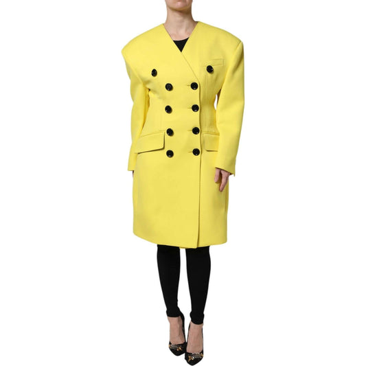 Dolce & Gabbana Yellow Double Breasted Trench Coat Jacket
