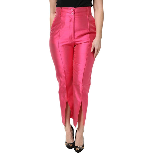 Dolce & Gabbana Pink Silk High Waist Tapered Pants