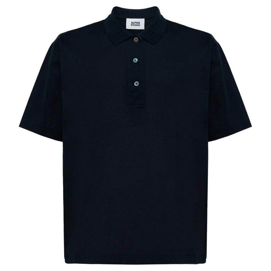 Alpha Studio Blue Cotton Polo Shirt