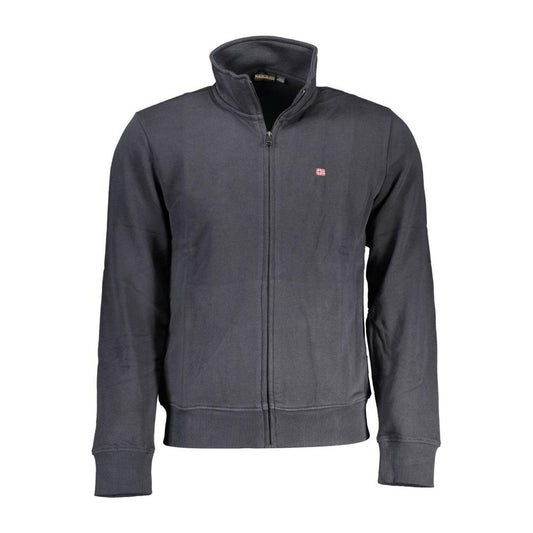 Napapijri Black Cotton Men Sweater with Zip and Pockets