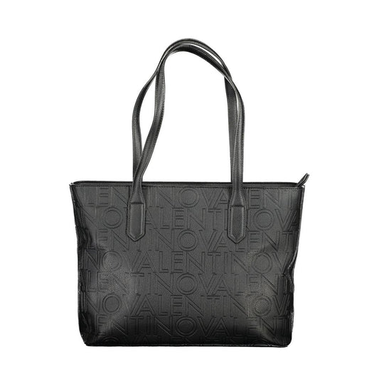 Valentino black polyethylene handbag with two handles, zip closure, contrasting details, and logo design. Perfect shoulder bag with two internal pockets.