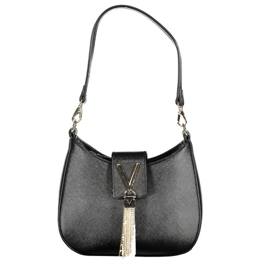 Valentino Bags black polyethylene handbag with removable shoulder handle and chain strap, featuring elegant design and sleek silhouette.