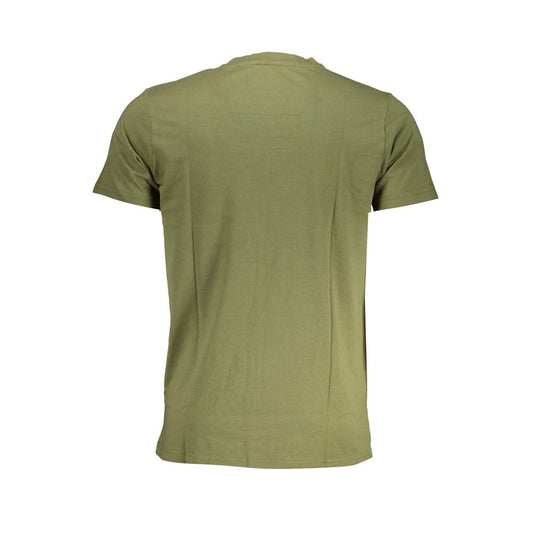 Back view of a Cavalli Class green cotton short-sleeved t-shirt with crew neck and logo print.