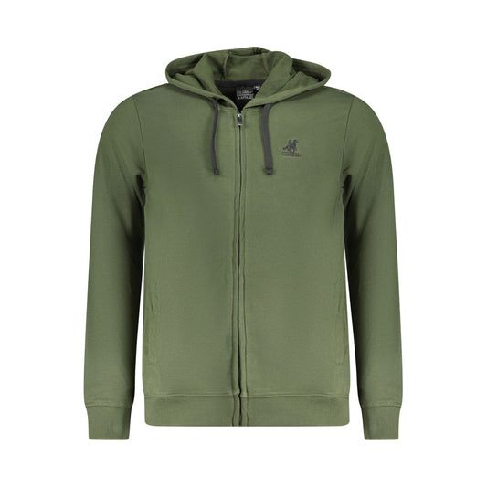 U.S. Grand Polo green cotton hooded sweatshirt with long sleeves, zip closure, embroidered logo, and two pockets.