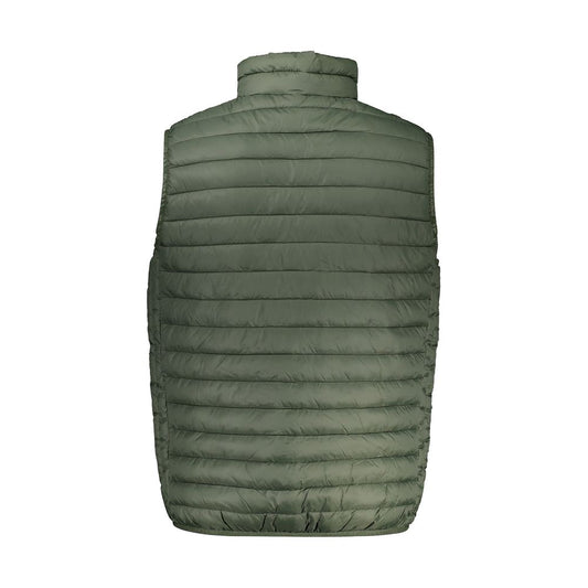 Back view of North Sails green sleeveless polyamide jacket with horizontal quilting, ideal for lightweight comfort and style.